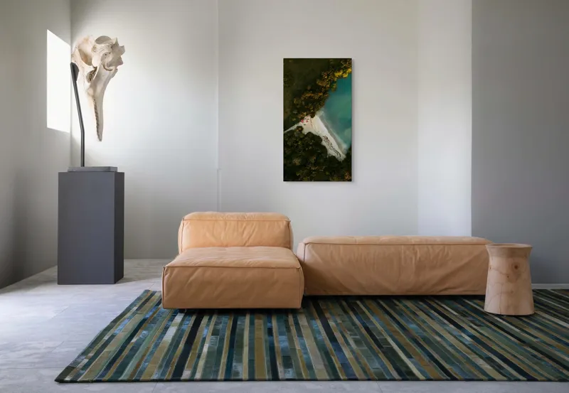 Tablou Canvas, "Tărâm de vis la marginea apei", Plajă, Apă, Verdeață, Copaci, Vedere, Aerială, Peisaj, Nisip, Natură, Tranquilitate, 50 x 90 cm – poza 5