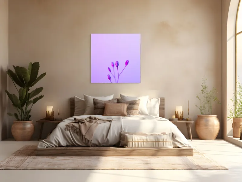 Tablou Canvas, "Boboci timizi pe fundal mov", Flori, Buds, Liliac, Minimalism, Calm, Simplu, Pastel, 100 x 100 cm – poza 4