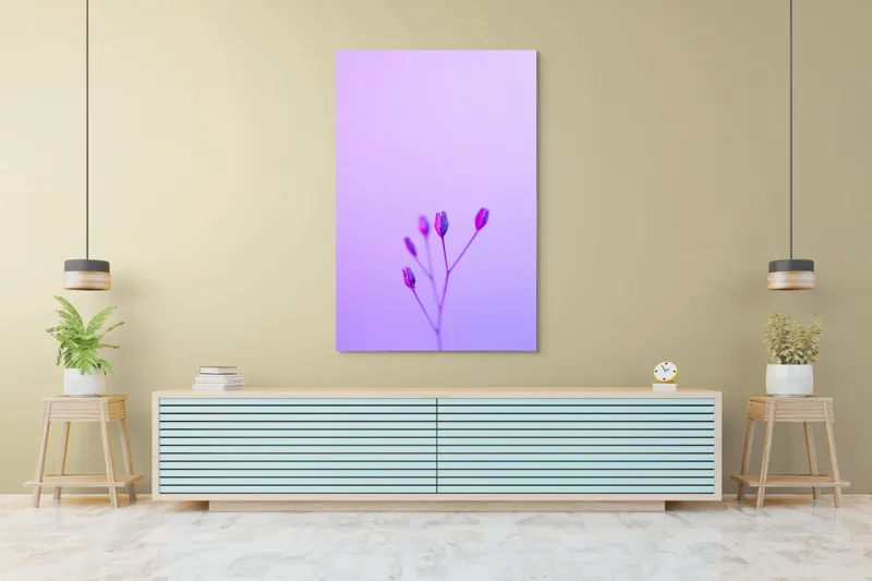 Tablou Canvas, "Boboci timizi pe fundal mov", Flori, Buds, Liliac, Minimalism, Calm, Simplu, Pastel, 100 x 150 cm – poza 4
