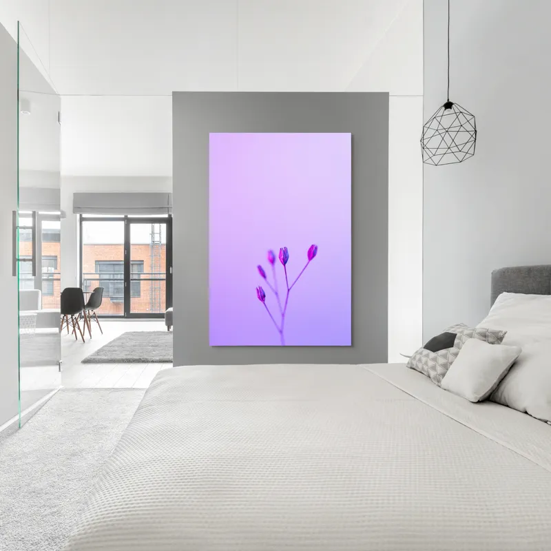 Tablou Canvas, "Boboci timizi pe fundal mov", Flori, Buds, Liliac, Minimalism, Calm, Simplu, Pastel, 100 x 150 cm – poza 5