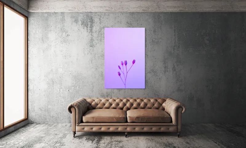 Tablou Canvas, "Boboci timizi pe fundal mov", Flori, Buds, Liliac, Minimalism, Calm, Simplu, Pastel, 100 x 150 cm – poza 6