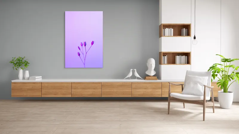 Tablou Canvas, "Boboci timizi pe fundal mov", Flori, Buds, Liliac, Minimalism, Calm, Simplu, Pastel, 100 x 150 cm – poza 8