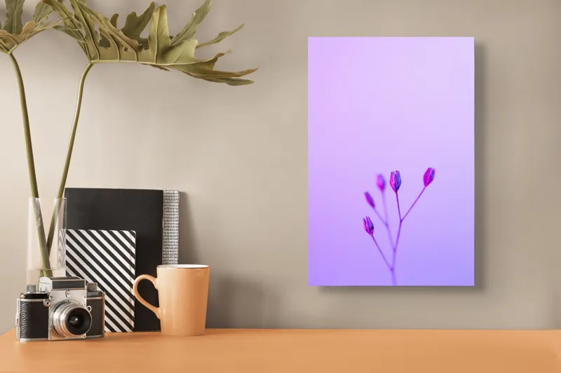 Tablou Canvas, "Boboci timizi pe fundal mov", Flori, Buds, Liliac, Minimalism, Calm, Simplu, Pastel, 26 x 39 cm – poza 3