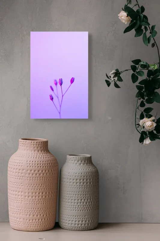 Tablou Canvas, "Boboci timizi pe fundal mov", Flori, Buds, Liliac, Minimalism, Calm, Simplu, Pastel, 26 x 39 cm – poza 6