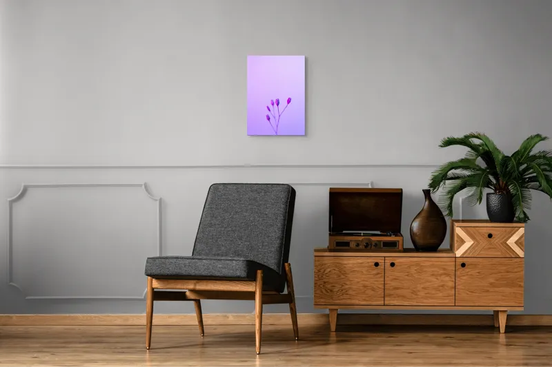 Tablou Canvas, "Boboci timizi pe fundal mov", Flori, Buds, Liliac, Minimalism, Calm, Simplu, Pastel, 39 x 54 cm – poza 8