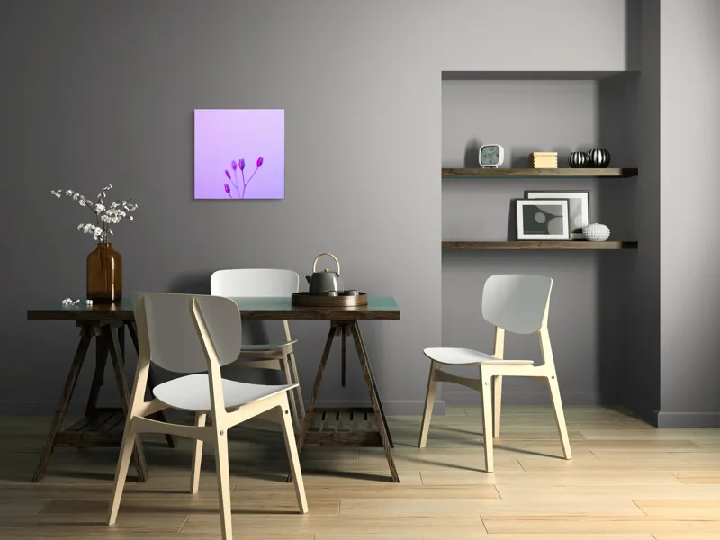 Tablou Canvas, "Boboci timizi pe fundal mov", Flori, Buds, Liliac, Minimalism, Calm, Simplu, Pastel, 50 x 50 cm – poza 8