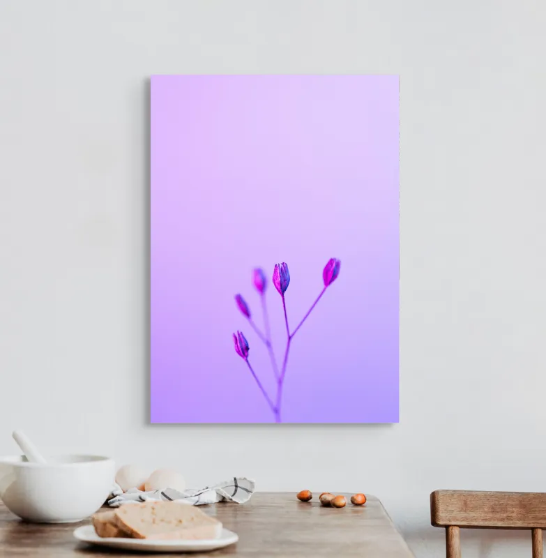 Tablou Canvas, "Boboci timizi pe fundal mov", Flori, Buds, Liliac, Minimalism, Calm, Simplu, Pastel, 50 x 70 cm – poza 3