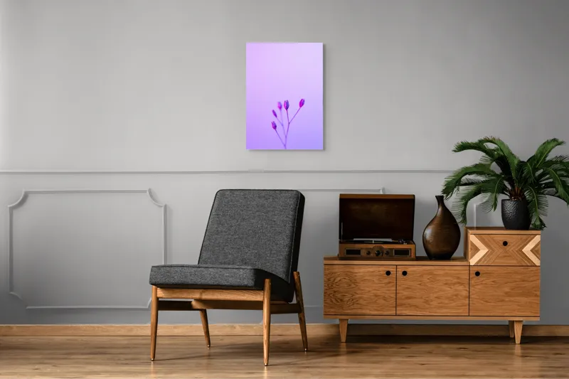 Tablou Canvas, "Boboci timizi pe fundal mov", Flori, Buds, Liliac, Minimalism, Calm, Simplu, Pastel, 50 x 70 cm – poza 8