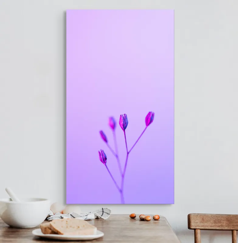 Tablou Canvas, "Boboci timizi pe fundal mov", Flori, Buds, Liliac, Minimalism, Calm, Simplu, Pastel, 50 x 90 cm – poza 3