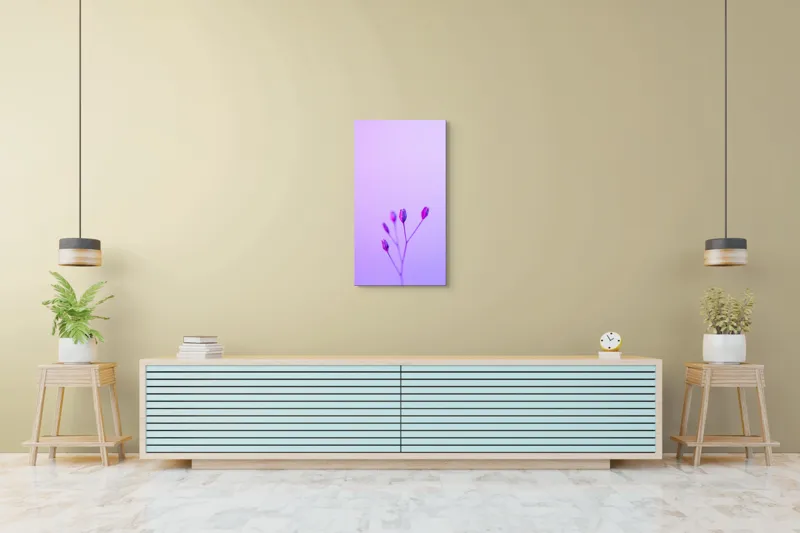 Tablou Canvas, "Boboci timizi pe fundal mov", Flori, Buds, Liliac, Minimalism, Calm, Simplu, Pastel, 50 x 90 cm – poza 6