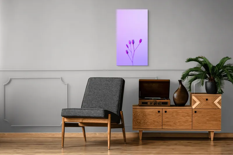 Tablou Canvas, "Boboci timizi pe fundal mov", Flori, Buds, Liliac, Minimalism, Calm, Simplu, Pastel, 50 x 90 cm – poza 8