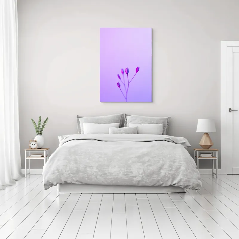 Tablou Canvas, "Boboci timizi pe fundal mov", Flori, Buds, Liliac, Minimalism, Calm, Simplu, Pastel, 70 x 100 cm – poza 3