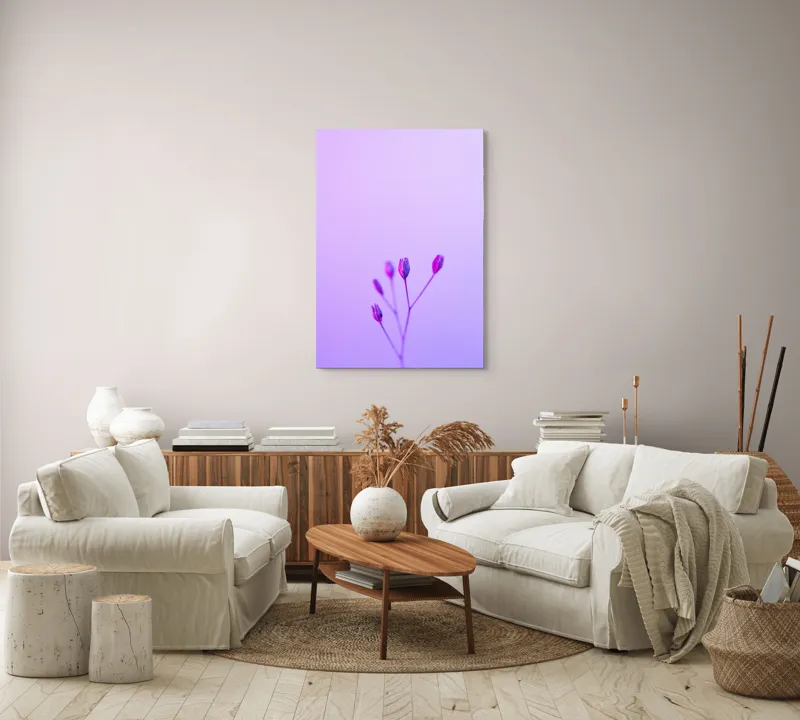 Tablou Canvas, "Boboci timizi pe fundal mov", Flori, Buds, Liliac, Minimalism, Calm, Simplu, Pastel, 70 x 100 cm – poza 4