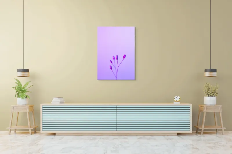 Tablou Canvas, "Boboci timizi pe fundal mov", Flori, Buds, Liliac, Minimalism, Calm, Simplu, Pastel, 70 x 100 cm – poza 5