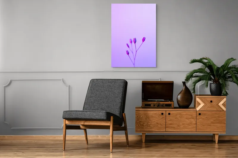 Tablou Canvas, "Boboci timizi pe fundal mov", Flori, Buds, Liliac, Minimalism, Calm, Simplu, Pastel, 70 x 100 cm – poza 6