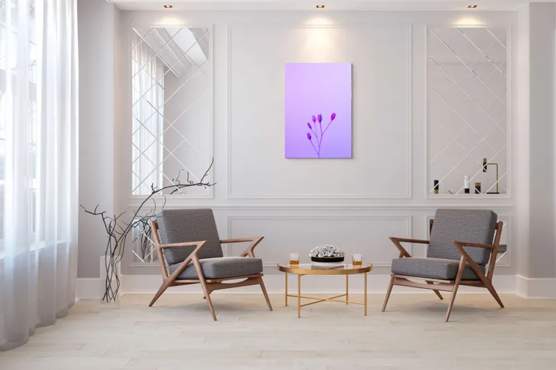 Tablou Canvas, "Boboci timizi pe fundal mov", Flori, Buds, Liliac, Minimalism, Calm, Simplu, Pastel, 70 x 100 cm – poza 8