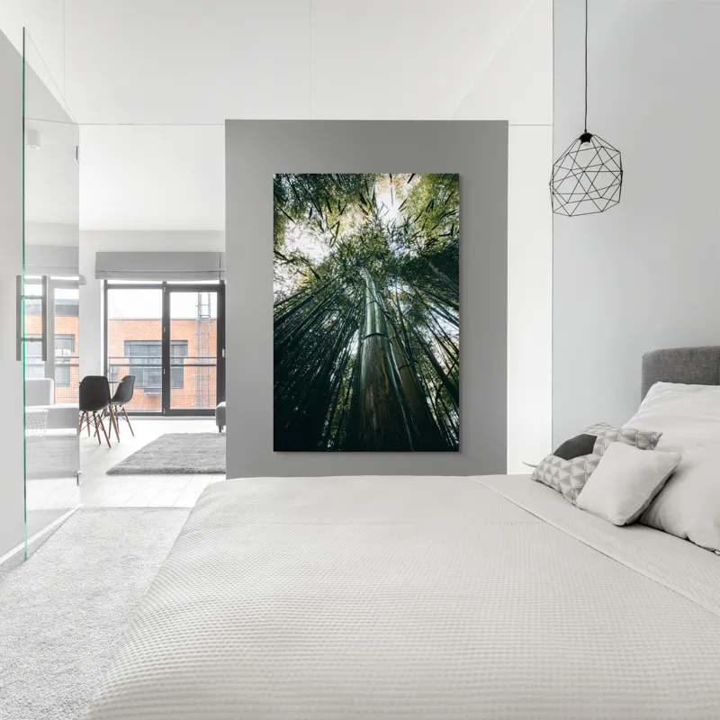 Tablou Canvas, "Pădurea de bambus înălțându-se spre cer", Verde, Bambus, Înalt, Natură, Cer, Frunziș, Lumină, Perspectivă, Tulpină, Vitalitate, 100 x 150 cm – poza 5