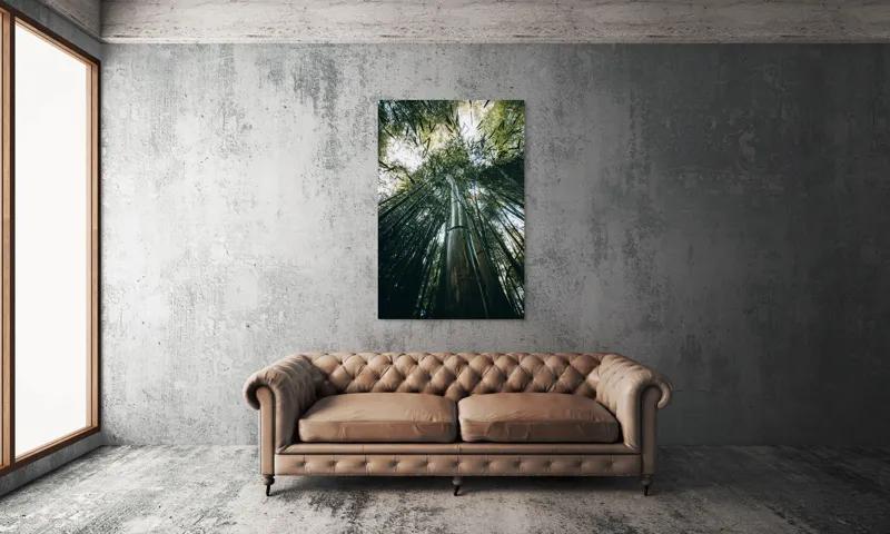 Tablou Canvas, "Pădurea de bambus înălțându-se spre cer", Verde, Bambus, Înalt, Natură, Cer, Frunziș, Lumină, Perspectivă, Tulpină, Vitalitate, 100 x 150 cm – poza 6