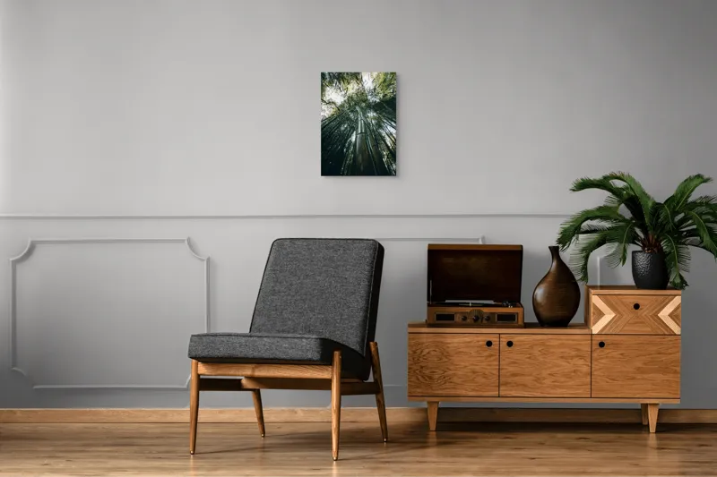 Tablou Canvas, "Pădurea de bambus înălțându-se spre cer", Verde, Bambus, Înalt, Natură, Cer, Frunziș, Lumină, Perspectivă, Tulpină, Vitalitate, 39 x 54 cm – poza 8