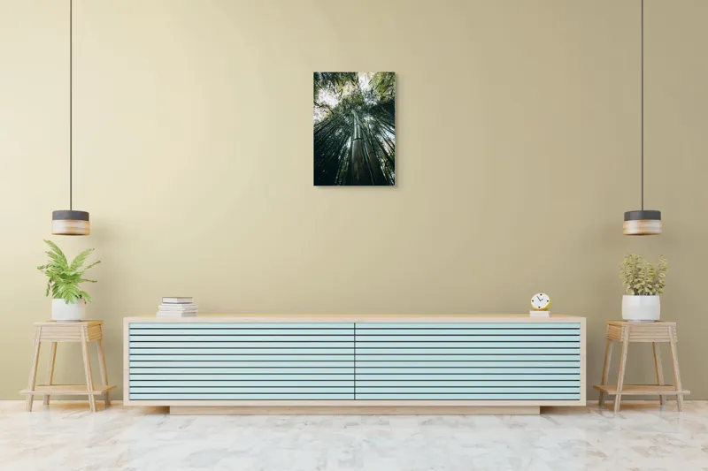 Tablou Canvas, "Pădurea de bambus înălțându-se spre cer", Verde, Bambus, Înalt, Natură, Cer, Frunziș, Lumină, Perspectivă, Tulpină, Vitalitate, 50 x 70 cm – poza 6