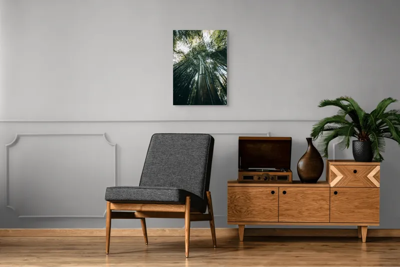 Tablou Canvas, "Pădurea de bambus înălțându-se spre cer", Verde, Bambus, Înalt, Natură, Cer, Frunziș, Lumină, Perspectivă, Tulpină, Vitalitate, 50 x 70 cm – poza 8