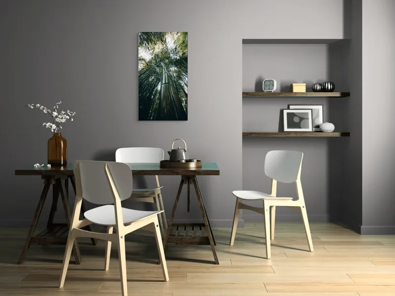 Tablou Canvas, "Pădurea de bambus înălțându-se spre cer", Verde, Bambus, Înalt, Natură, Cer, Frunziș, Lumină, Perspectivă, Tulpină, Vitalitate, 50 x 90 cm – poza 4