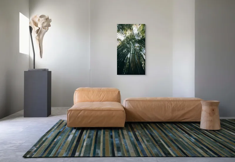 Tablou Canvas, "Pădurea de bambus înălțându-se spre cer", Verde, Bambus, Înalt, Natură, Cer, Frunziș, Lumină, Perspectivă, Tulpină, Vitalitate, 50 x 90 cm – poza 5