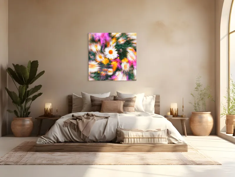 Tablou Canvas, "Vârtej floral într-o vară colorată", Flori, Culori, Dinamism, Energie, Vioiciune, Natură, Petale, Vârtej, Primăvară, Strălucire, 100 x 100 cm – poza 4