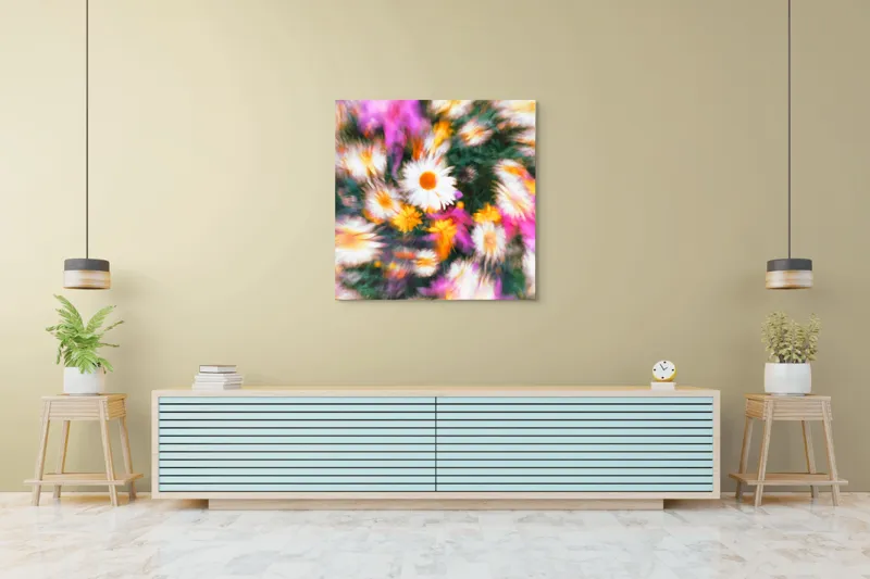 Tablou Canvas, "Vârtej floral într-o vară colorată", Flori, Culori, Dinamism, Energie, Vioiciune, Natură, Petale, Vârtej, Primăvară, Strălucire, 100 x 100 cm – poza 5