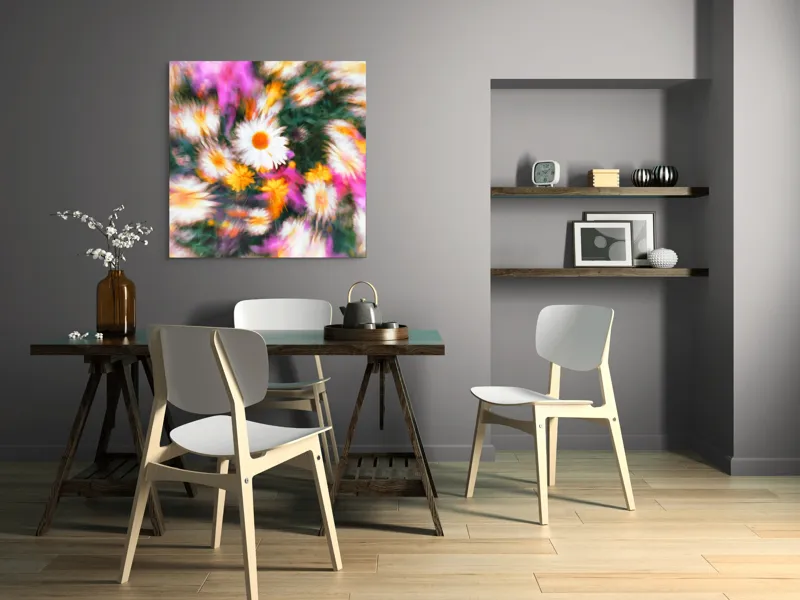 Tablou Canvas, "Vârtej floral într-o vară colorată", Flori, Culori, Dinamism, Energie, Vioiciune, Natură, Petale, Vârtej, Primăvară, Strălucire, 100 x 100 cm – poza 6