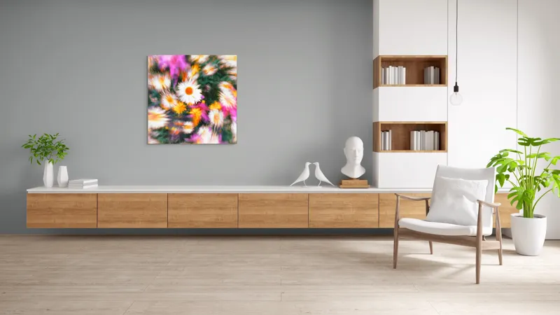 Tablou Canvas, "Vârtej floral într-o vară colorată", Flori, Culori, Dinamism, Energie, Vioiciune, Natură, Petale, Vârtej, Primăvară, Strălucire, 100 x 100 cm – poza 8
