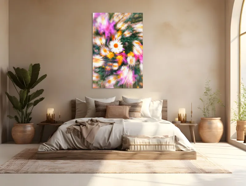Tablou Canvas, "Vârtej floral într-o vară colorată", Flori, Culori, Dinamism, Energie, Vioiciune, Natură, Petale, Vârtej, Primăvară, Strălucire, 100 x 150 cm – poza 3