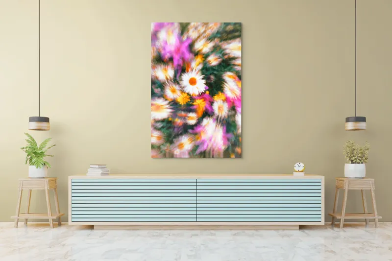 Tablou Canvas, "Vârtej floral într-o vară colorată", Flori, Culori, Dinamism, Energie, Vioiciune, Natură, Petale, Vârtej, Primăvară, Strălucire, 100 x 150 cm – poza 4