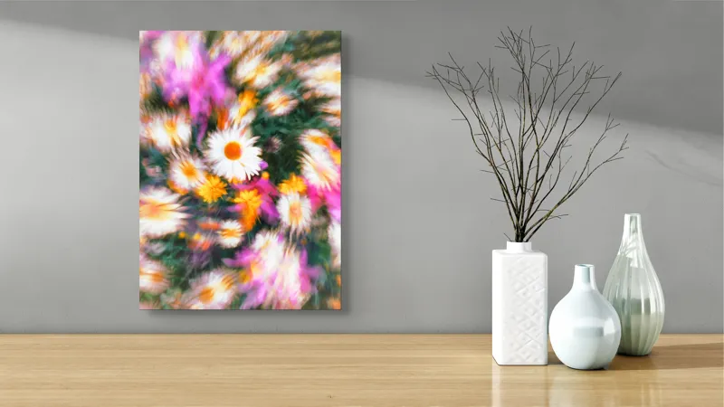 Tablou Canvas, "Vârtej floral într-o vară colorată", Flori, Culori, Dinamism, Energie, Vioiciune, Natură, Petale, Vârtej, Primăvară, Strălucire, 39 x 54 cm – poza 4