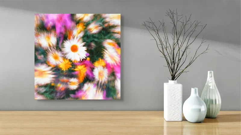 Tablou Canvas, "Vârtej floral într-o vară colorată", Flori, Culori, Dinamism, Energie, Vioiciune, Natură, Petale, Vârtej, Primăvară, Strălucire, 50 x 50 cm – poza 3