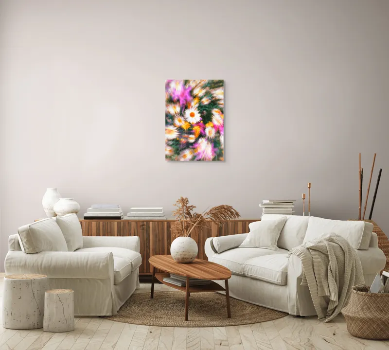 Tablou Canvas, "Vârtej floral într-o vară colorată", Flori, Culori, Dinamism, Energie, Vioiciune, Natură, Petale, Vârtej, Primăvară, Strălucire, 50 x 70 cm – poza 4