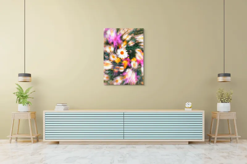 Tablou Canvas, "Vârtej floral într-o vară colorată", Flori, Culori, Dinamism, Energie, Vioiciune, Natură, Petale, Vârtej, Primăvară, Strălucire, 70 x 100 cm – poza 5