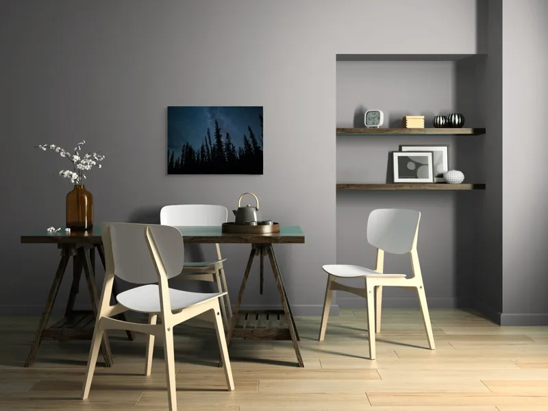 Tablou Canvas, "Cer înstelat peste pădurea tăcută", Stele, Cer, Pini, Noapte, Siluetă, Pădure, Întuneric, 70 x 50 cm – poza 5