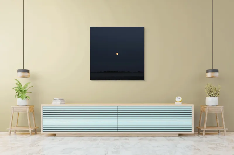 Tablou Canvas, "Luna strălucind peste câmp întunecat", Lună, Noapte, Cer, Siluetă, Mister, Liniște, Întuneric, Natură, Frumusețe, Calm, 100 x 100 cm – poza 5