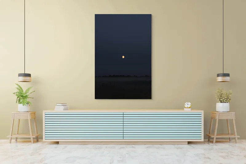 Tablou Canvas, "Luna strălucind peste câmp întunecat", Lună, Noapte, Cer, Siluetă, Mister, Liniște, Întuneric, Natură, Frumusețe, Calm, 100 x 150 cm – poza 4