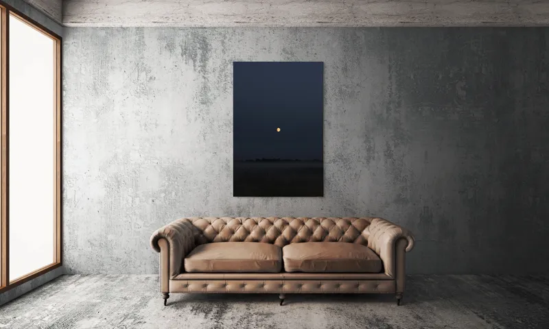 Tablou Canvas, "Luna strălucind peste câmp întunecat", Lună, Noapte, Cer, Siluetă, Mister, Liniște, Întuneric, Natură, Frumusețe, Calm, 100 x 150 cm – poza 6