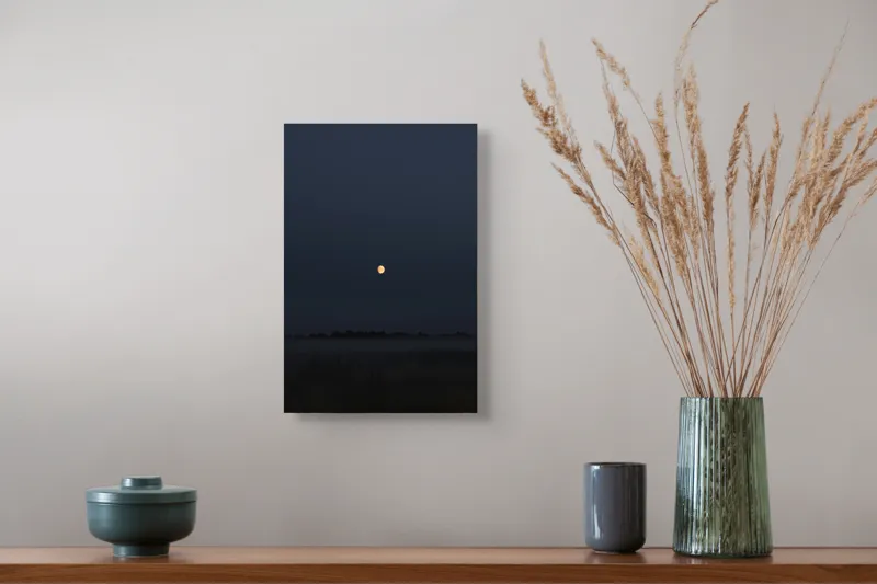 Tablou Canvas, "Luna strălucind peste câmp întunecat", Lună, Noapte, Cer, Siluetă, Mister, Liniște, Întuneric, Natură, Frumusețe, Calm, 26 x 39 cm – poza 5