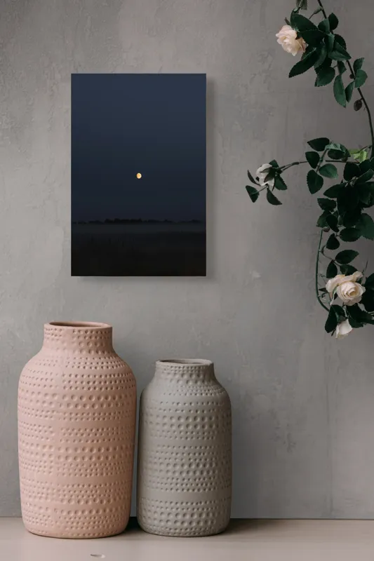 Tablou Canvas, "Luna strălucind peste câmp întunecat", Lună, Noapte, Cer, Siluetă, Mister, Liniște, Întuneric, Natură, Frumusețe, Calm, 26 x 39 cm – poza 6