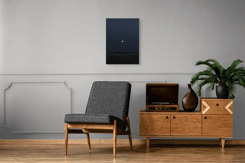 Tablou Canvas, "Luna strălucind peste câmp întunecat", Lună, Noapte, Cer, Siluetă, Mister, Liniște, Întuneric, Natură, Frumusețe, Calm, 50 x 70 cm – poza 8