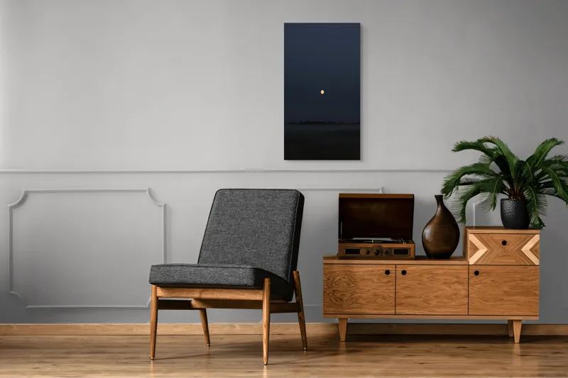 Tablou Canvas, "Luna strălucind peste câmp întunecat", Lună, Noapte, Cer, Siluetă, Mister, Liniște, Întuneric, Natură, Frumusețe, Calm, 50 x 90 cm – poza 8