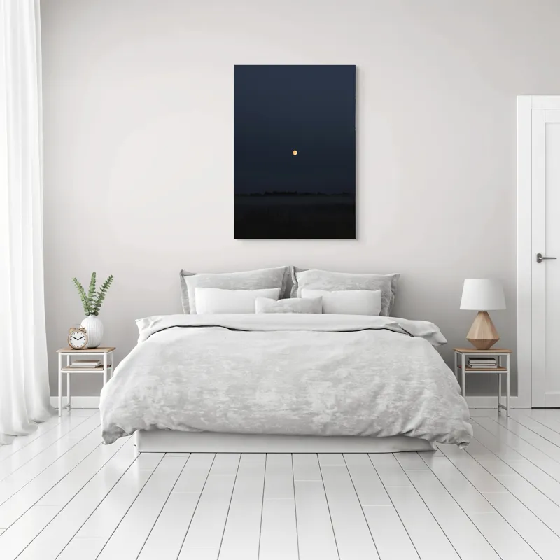 Tablou Canvas, "Luna strălucind peste câmp întunecat", Lună, Noapte, Cer, Siluetă, Mister, Liniște, Întuneric, Natură, Frumusețe, Calm, 70 x 100 cm – poza 3