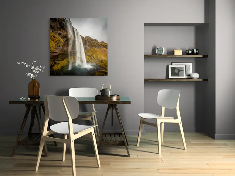 Tablou Canvas, "Cascada tainică din munții verzi", Cascadă, Apă, Roci, Mușchi, Cer, Natură, Inalt., 100 x 100 cm – poza 6