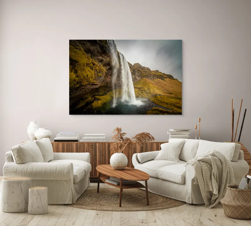 Tablou Canvas, "Cascada tainică din munții verzi", Cascadă, Apă, Roci, Mușchi, Cer, Natură, Inalt., 150 x 100 cm – poza 3