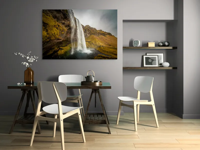 Tablou Canvas, "Cascada tainică din munții verzi", Cascadă, Apă, Roci, Mușchi, Cer, Natură, Inalt., 150 x 100 cm – poza 5