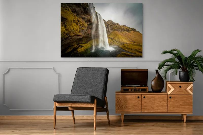 Tablou Canvas, "Cascada tainică din munții verzi", Cascadă, Apă, Roci, Mușchi, Cer, Natură, Inalt., 150 x 100 cm – poza 8